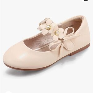 PANDANINJIA Toddler Girls Mary Jane Flower Girl Flats Pearls Bow Flora Shoes
